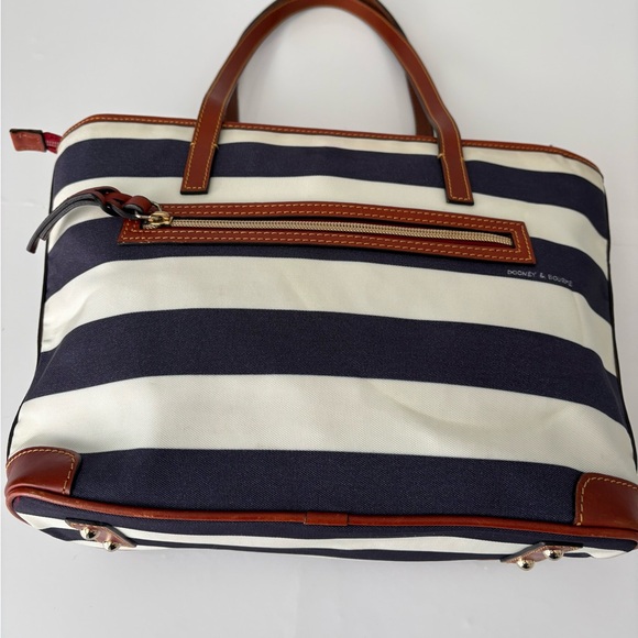 Dooney & Bourke Blue White Striped Tote Bag Leather Trim Classic - Picture 6 of 10